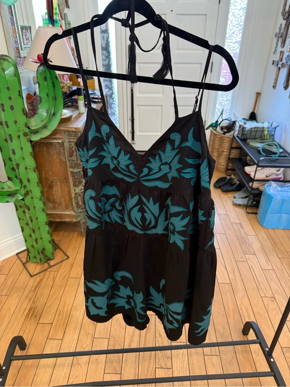 Free people One-Piece Black and Teal Floral romper